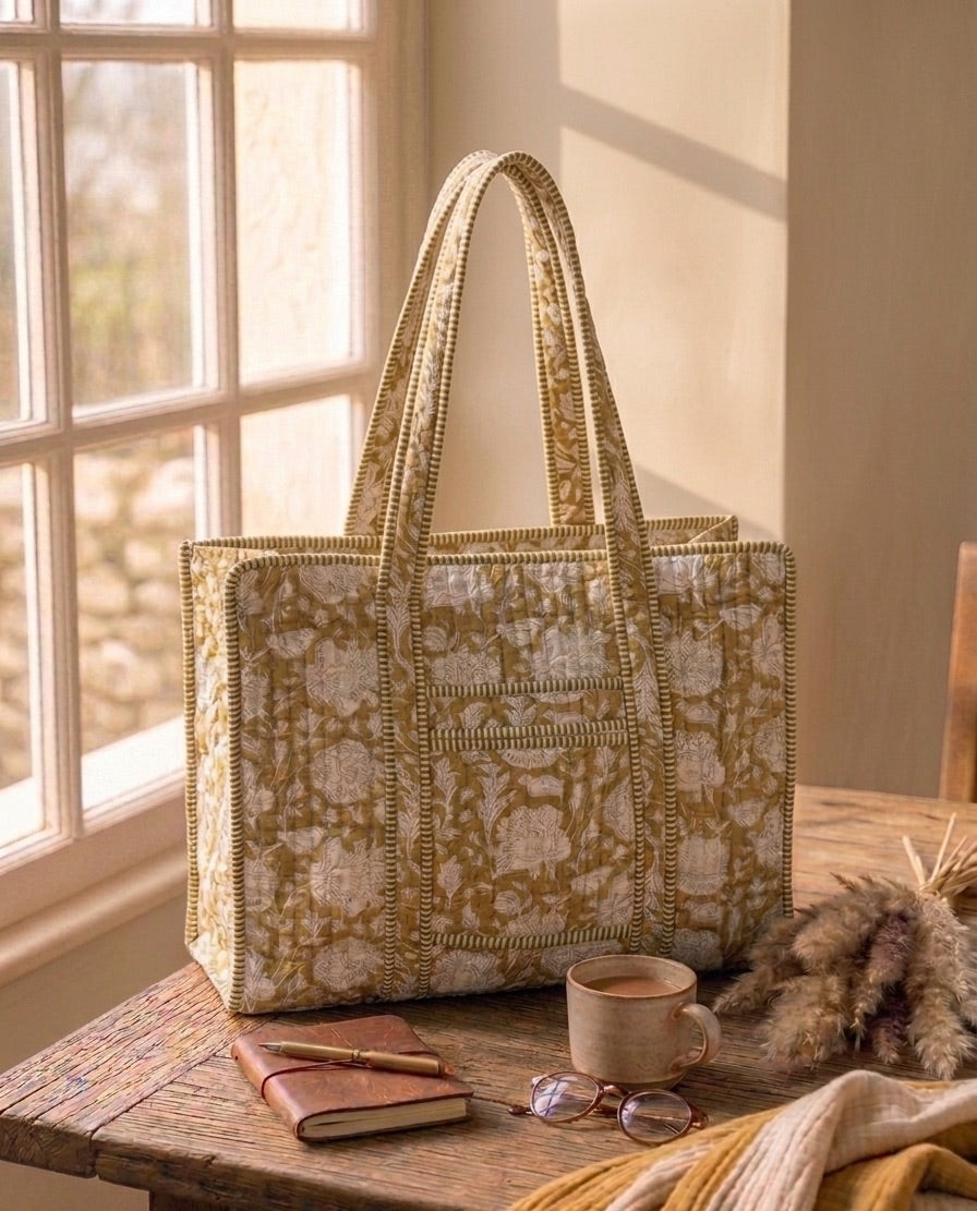 Tan Sepia Tote Bag with Zip Closure