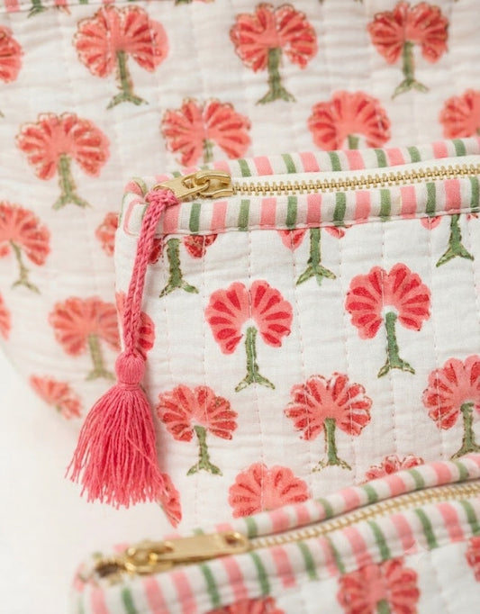 Rosy Dahlia Quilted Makeup Pouch Set of 3
