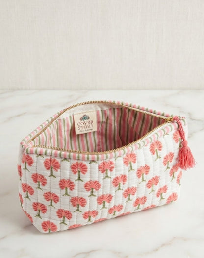 Rosy Dahlia Quilted Makeup Pouch Set of 3
