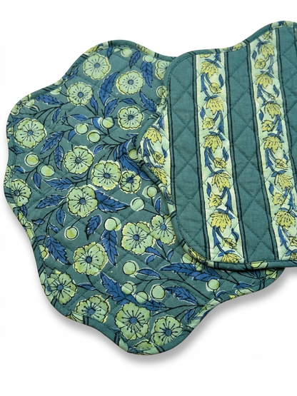 Reversible Teal Block-Print Mats