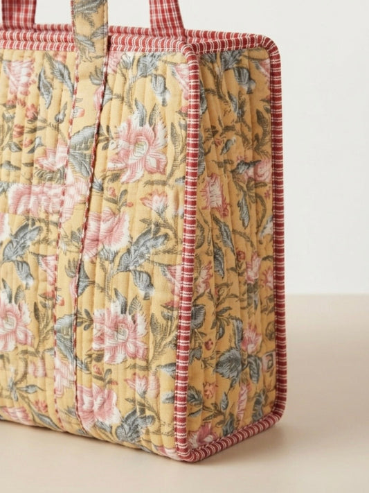 Golden Peony Tote Bag with Zip Closure