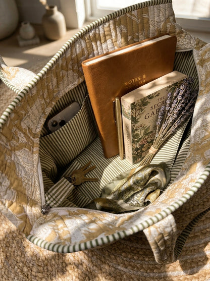 Tan Sepia Tote Bag with Zip Closure