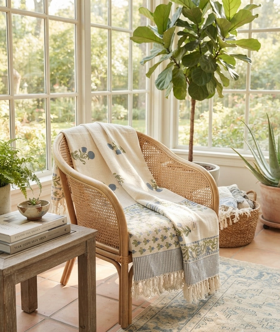 Indigo Bud Sofa Throws