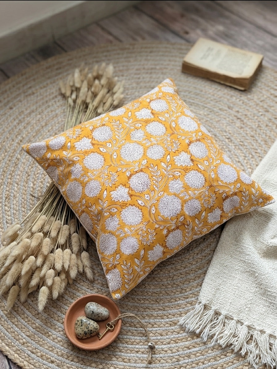 Saffron Bloom Cushion Cover (19x19)