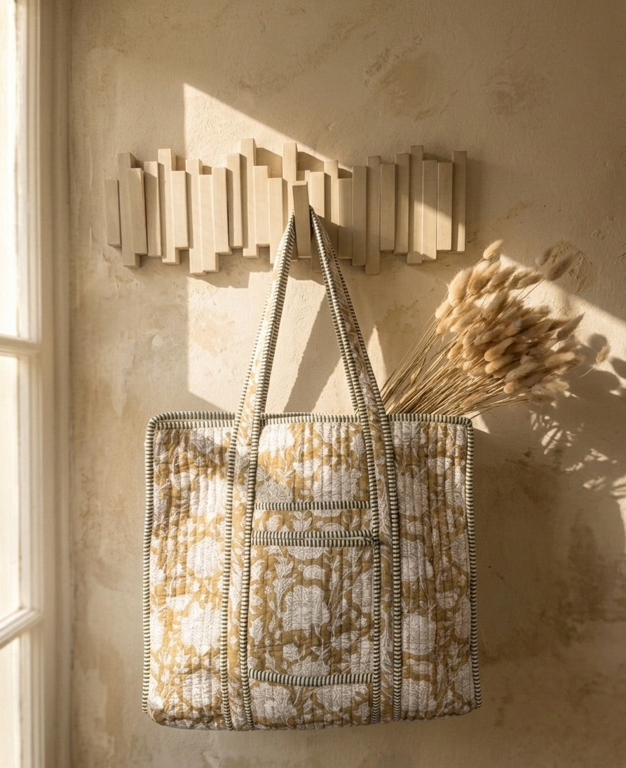 Tan Sepia Tote Bag with Zip Closure