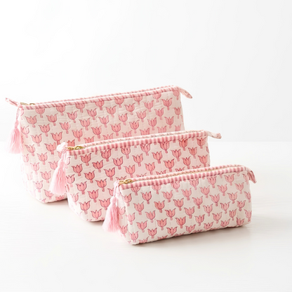 Blush Tulip Quilted Makeup Pouch Set of 3