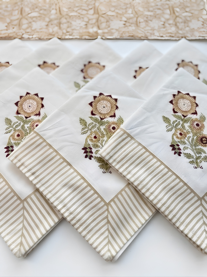 Beige Muted Floral Embroidered – Set of 6 Placemats & Napkins