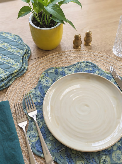 Reversible Teal Block-Print Mats