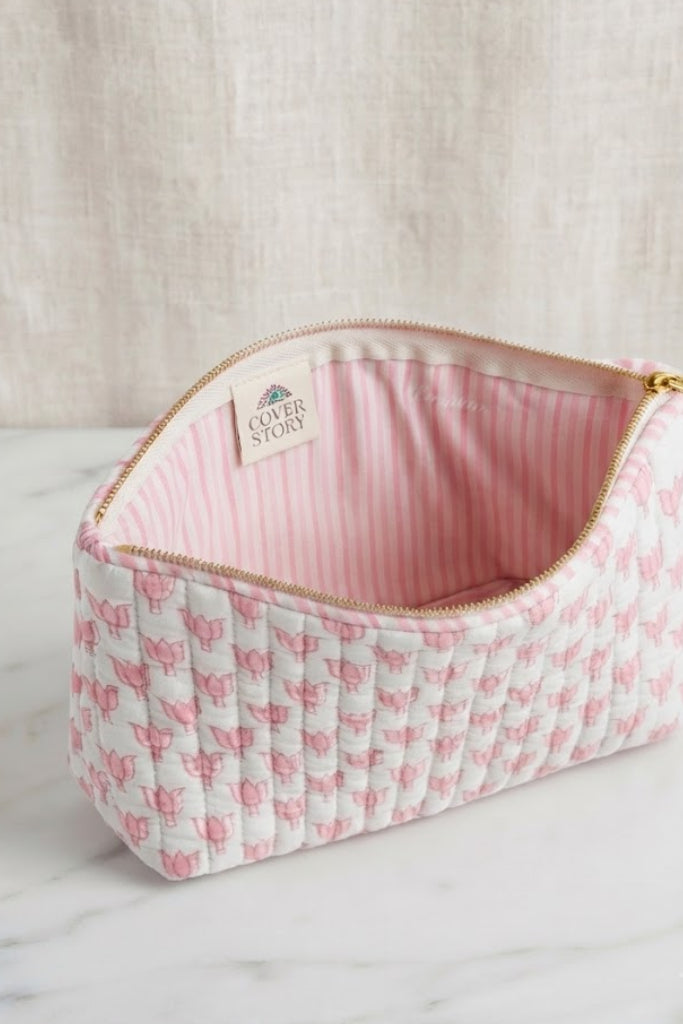 Blush Tulip Quilted Makeup Pouch Set of 3