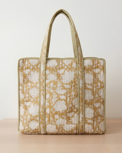 Tan Sepia Tote Bag with Zip Closure
