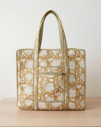 Tan Sepia Tote Bag with Zip Closure