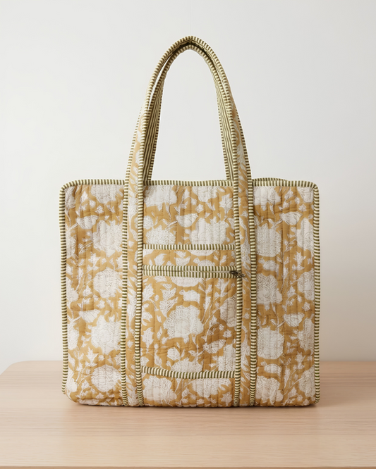 Tan Sepia Tote Bag with Zip Closure