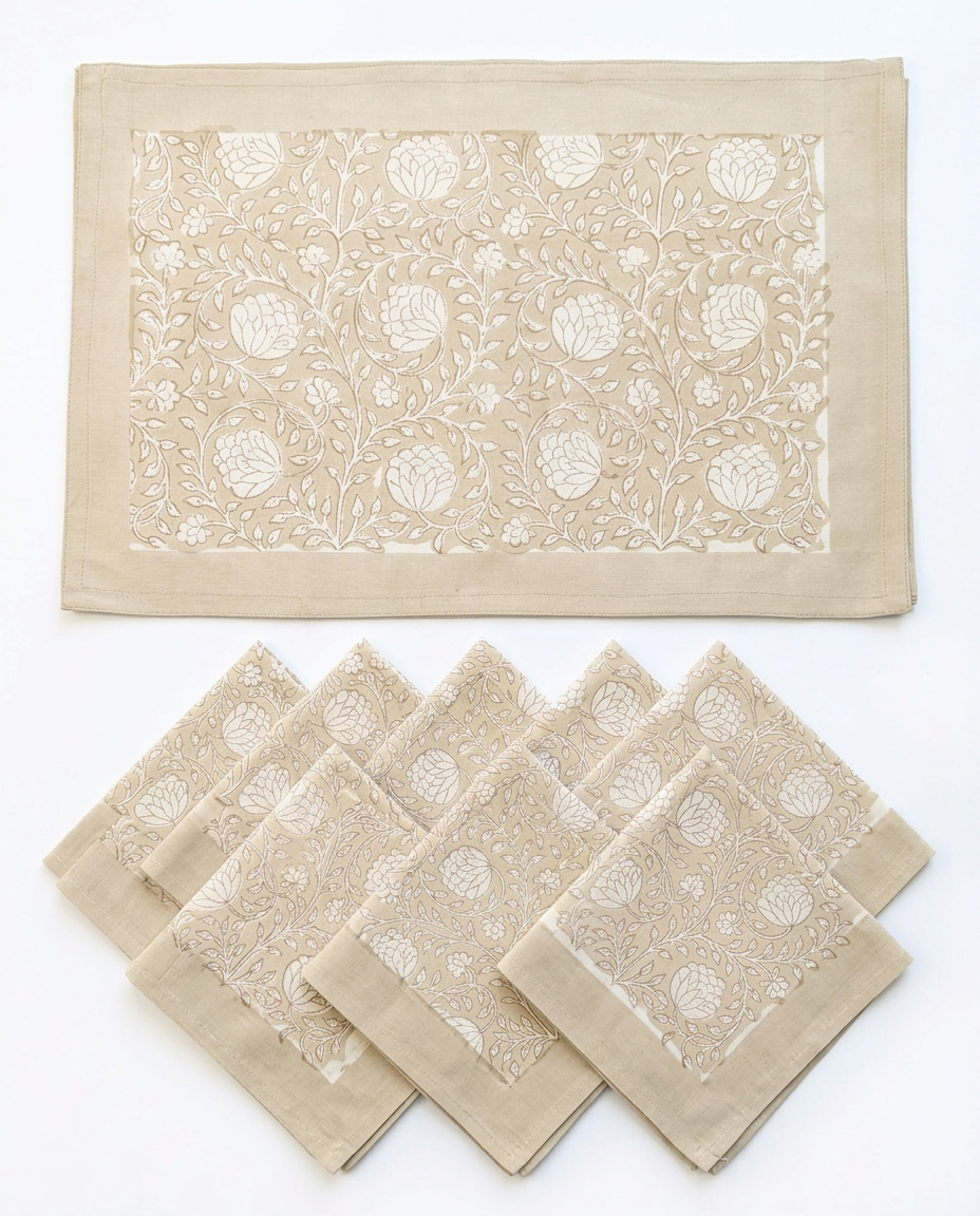 Silver-Grey Cutwork Floral – Set of 6 Placemats & Napkins