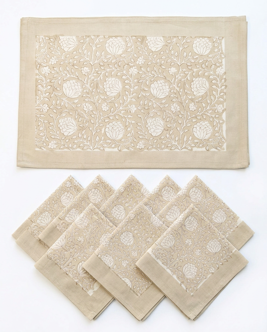 Silver-Grey Cutwork Floral – Set of 6 Placemats & Napkins