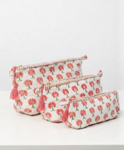 Rosy Dahlia Quilted Makeup Pouch Set of 3