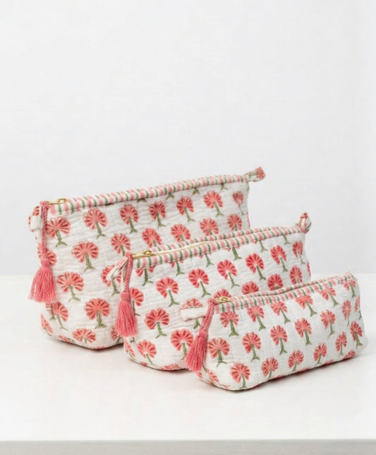 Rosy Dahlia Quilted Makeup Pouch Set of 3