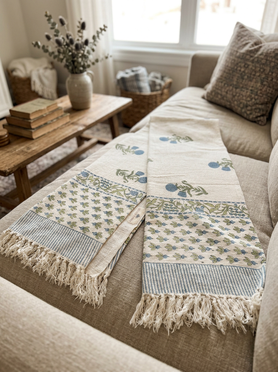 Indigo Bud Sofa Throws